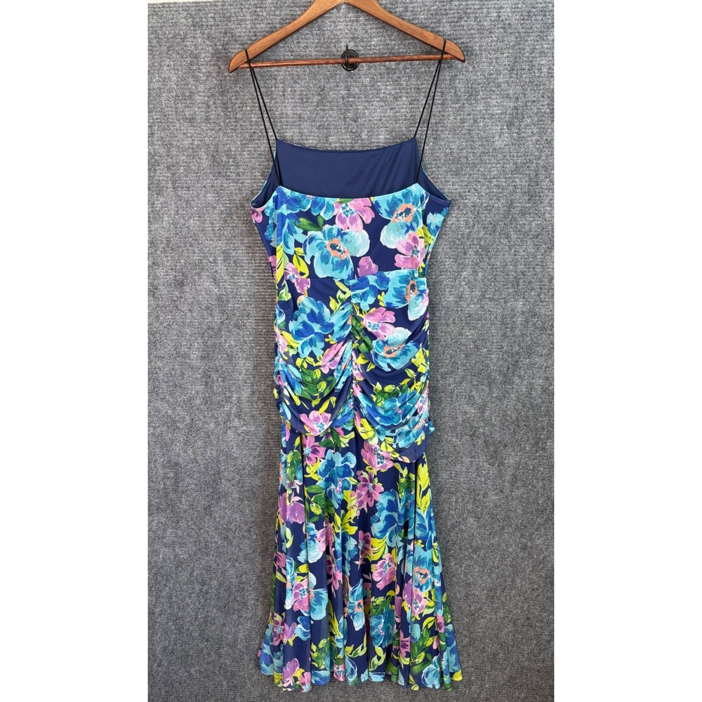 AQUA Blue Floral Midi Dress Ruched Side Garden Party Cocktail Dress XXL - Picture 2 of 4